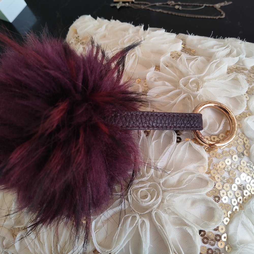 Source Unknown Burgundy Pom Pom Keychain